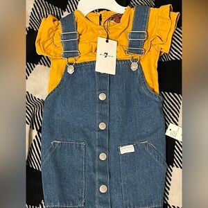 Never Been Worn Toddler Size 2T Denim Overall Dress with Yellow Top